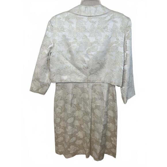 Talbots Dress and Matching Cropped Jacket Set Size 16 Ivory Gold Floral Brocade - Picture 3 of 13